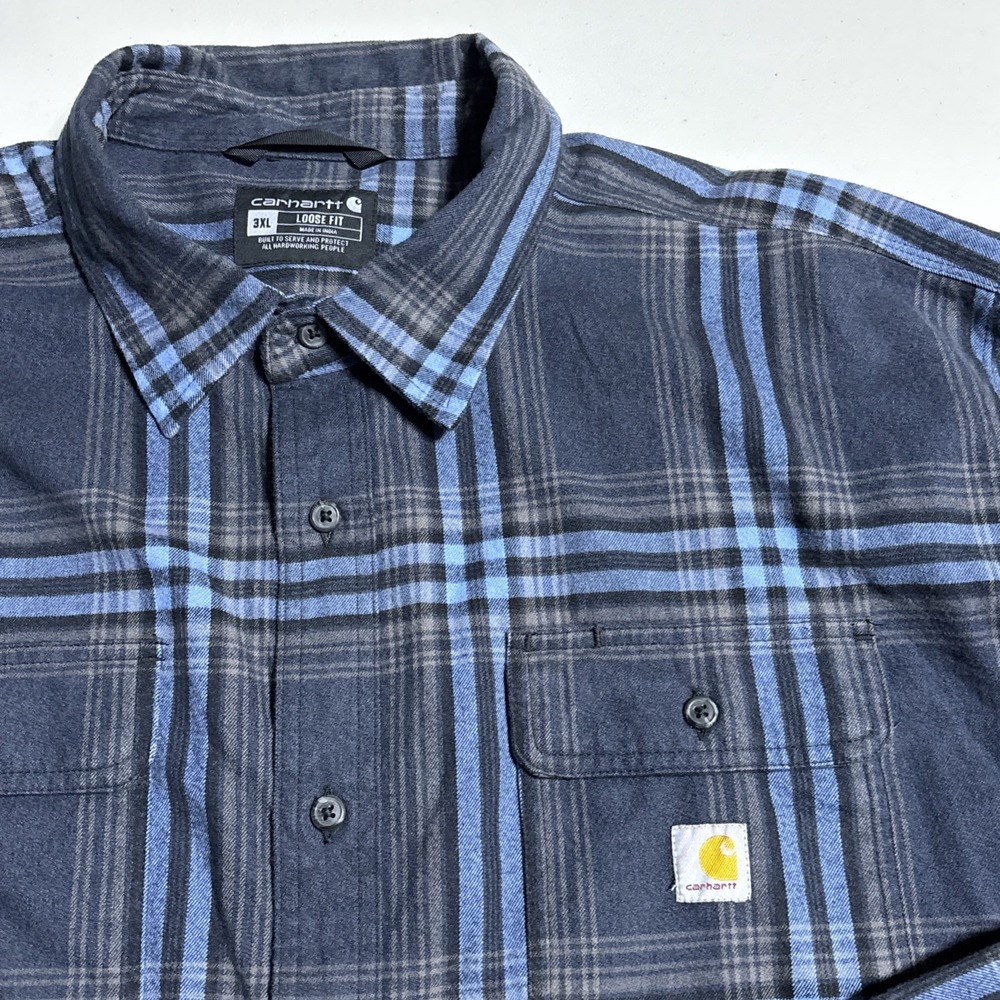 3XL CARHARTT MEN'S Heavyweight Flannel Long-Sleeve Plaid Shirt Blue